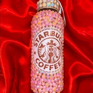 Pink Starbucks rhinestone glass water bottle